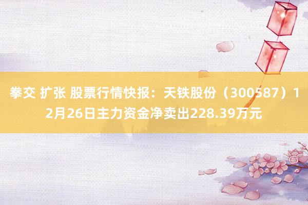 拳交 扩张 股票行情快报：天铁股份（300587）12月26日主力资金净卖出228.39万元