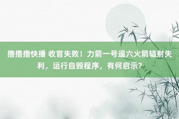 撸撸撸快播 收官失败！力箭一号遥六火箭辐射失利，运行自毁程序，有何启示？