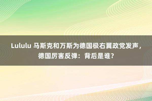 Lululu 马斯克和万斯为德国极右翼政党发声，德国厉害反弹：背后是谁？