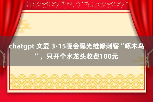 chatgpt 文爱 3·15晚会曝光维修刺客“啄木鸟”，只开个水龙头收费100元