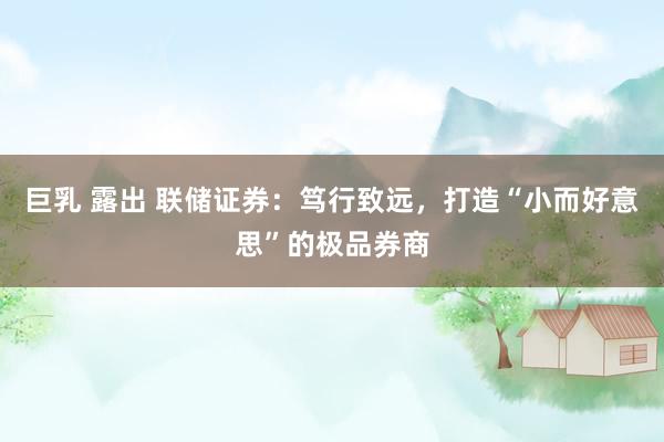 巨乳 露出 联储证券：笃行致远，打造“小而好意思”的极品券商