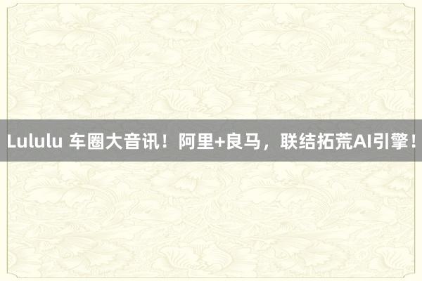Lululu 车圈大音讯！阿里+良马，联结拓荒AI引擎！